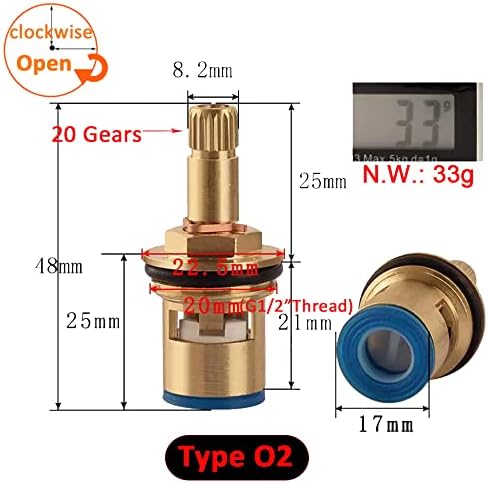 Brass Ceramic Cartridge, G1/2" Tap Ceramic Stem Cartridges Replacement for Hot Cold Water Faucet Spool Valve (Type O2- H48mm) - Image 2
