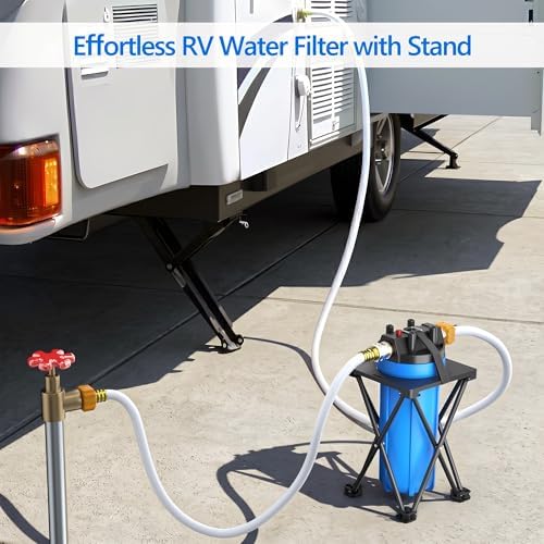 4-Layer RV Water Filter with Stand and 7,000 Gallons Capacity, 3/4" GHT Metal Threads Inline Water Filter, Removes Sediments, Chlorine, PFAS, PFOS, VOCs, Heavy Metals, Bad Taste, Odor - Image 2