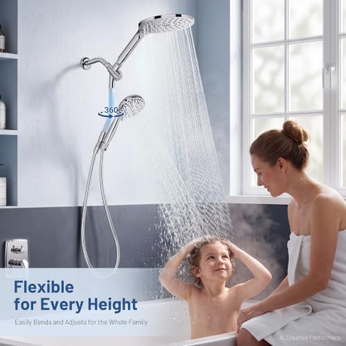 MakeFit Dual Rain Shower Head Combo with Handheld, High Pressure, 10 Modes - Image 2