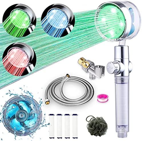 ANTOWER LED Shower Head with Handheld High Pressure Shower Heads Set with 79 Inch Shower Hose,Shower Holder,4 PP Cotton Filters,Turbo Fan Shower Water Temperature-Controlled One Key Pause Switch by CWPW