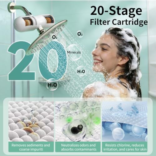 SR SUN RISE Duo Shower Filter - NSF Certified 20-Stage Shower Filter for Hard Water, Water Softener, Removes Chlorine, Heavy Metals, High Flow, Easy Replace Cartridge, Nourish Hair & Skin, Matte White - Image 4
