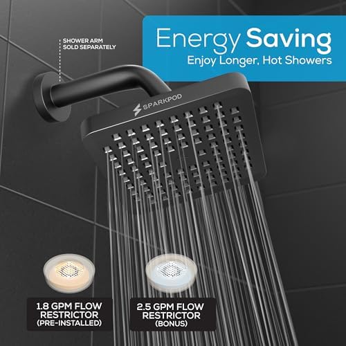 SparkPod Rain Shower Head, 6 Inch Square, Midnight Black Matte Finish - Image 3