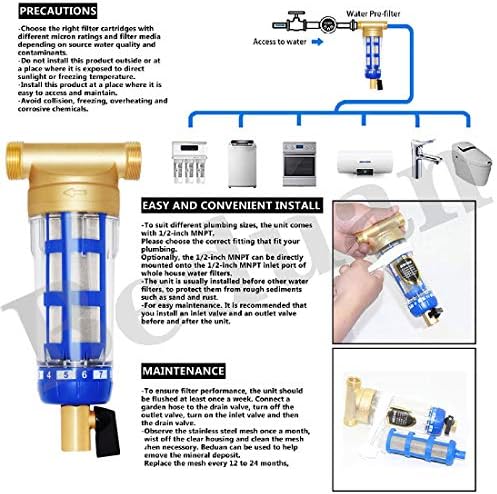 Beduan Whole House Spin Down Sediment Water Filter 50 Micron Reusable Pre Filter System Protector, 1/2" Male Thread - Image 5