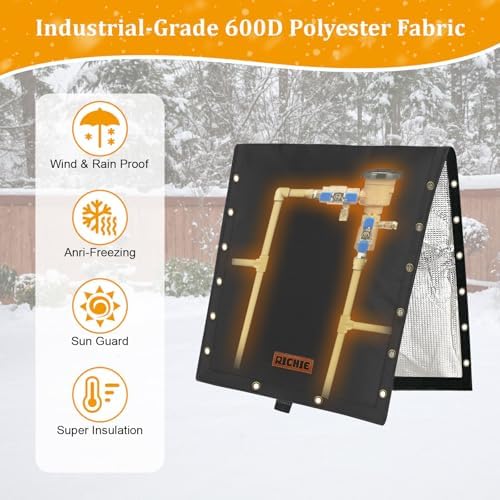 RICHIE 3-Way Opening Backflow Preventer Cover (5°F) Heavy-Duty 5-Layer Insulated Enclosure, All-Weather Protection for Outdoor Pipe, Irrigation Sprinkler Valve, Well Water Pump, 80" W x 50" H Black - Image 5