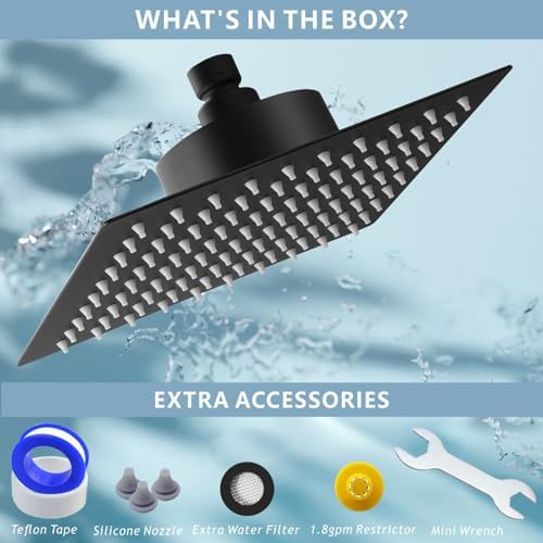 High Pressure Rain Shower Head with Filtered - 10" All Metal Square Showerhead Filter for Remove Chlorine and Harmful Substances, Matte Black - Image 6