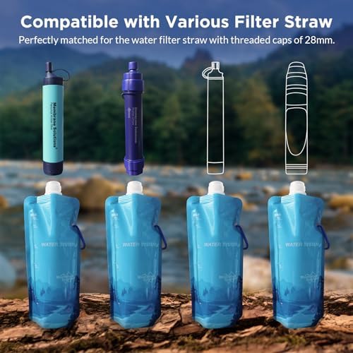 Membrane Solutions Squeezable Water Filtration System, Survival Water Purifier Kit, Portable Backpacking Gear Including Water Filter Straw and 23oz Collapsible Bottle for Hiking Camping Travel(4+4) - Image 4