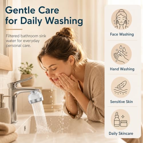 Bathroom Sink Faucet Water Filter for Hard Water, Faucet Mount Tap Filter with 5 Replaceable Cartridges, Reduces Chlorine, Sediment, Rust & Odor, Skin-Friendly Water for Face Washing & Hand Washing - Image 3