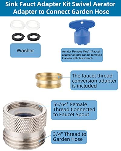 Hibbent Faucet to Garden Hose Adapter Kit, Female to Male Sink Brass Garden Hose Attachment with Washer & Aerator Key, Brushed Nickel - Image 2