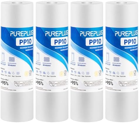 PUREPLUS 20 Micron 10"x2.5" Whole House Sediment Water Filter PP10 4 Pack by PUREPLUS