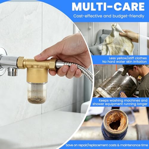 Brass Inline Water Filter, 40 Micron Reusable Spin Down Sediment Filters, Stainless Steel Pre-Filter for Washing Machine, Shower, Water Heater and Faucet, Anti-Scale & Impurity Removal - Image 4