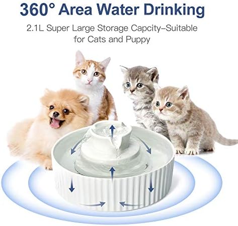 Cepheus Pet Drinking Fountain-2.1L/71oz Ceramic Cat Water Fountain-Automatic Ceramic Water Fountain for Cats and Dogs with with Ultra-Quiet Pump(White) - Image 6