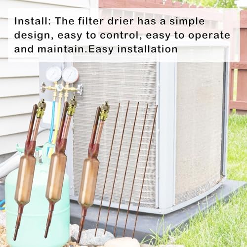 3PCS Filter Drier Refrigerant Liquid Line with Charging Valve,25GR 1/4 X 1/4,with 5 PCS All-Copper Welding Rod - Image 5