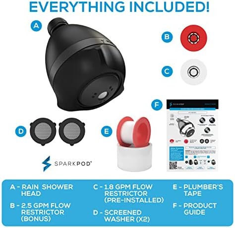 SparkPod High Pressure Shower Head, 3 Inch Fixed Showerhead, Black Matte - Image 6