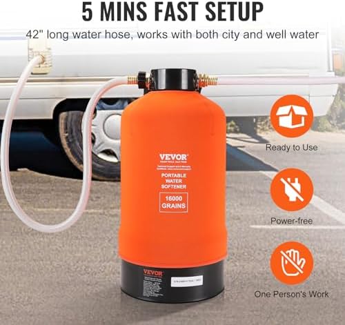 VEVOR RV Water Softener, 16,000 Grain Portable Water Softener, with 3/4" Brass Fittings and 42" Hose, Soften Hard Water Filter System for RVs, Trailers, Boats, Mobile Car Washing, Pressure Washing - Image 5