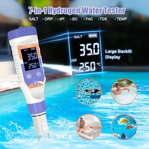 7-in-1 Digital Pool Water Tester, Accurate Chlorine, pH, Salt, ORP, EC, TDS & Temperature Meter for Saltwater Pools, Hot Tubs, Aquariums, Spas & Hydroponics - Image 6