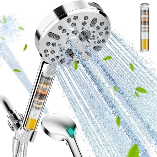 Filtered Shower Head with Handheld - High Pressure 9 Spray Modes Showerhead with 16-Stage Water Softener for Hard Water - Purifying Detachable Hand Held Shower Head, Chrome by Cobbe