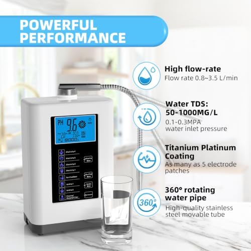 Alkaline Water Ionizer Machine, Water Machine PH 4-10.5 for Alkaline & Acidic Water, 7 Titanium Plates, Up to -500mV ORP, 8,000L Filter, 7 Water Settings, Auto-Cleaning, Intelligent Voice - Image 4