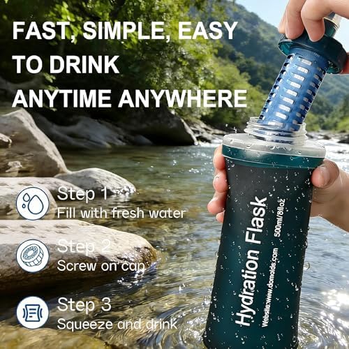 AXEN Collapsible Water Bottle with Filter for Hiking Travel, 1000ml Green - Image 5