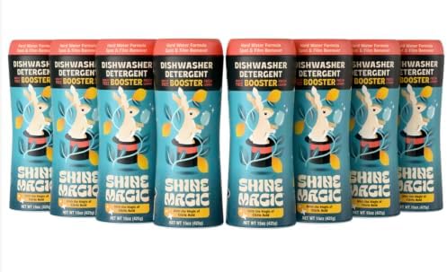 Hard Water Dishwasher Non-liquid Rinse Aid Booster, Concentrated Crystal Natural Citric Acid Spot & Film Remover for Spotless Glassware, Works with Any Detergent, 15 oz (Pack of 8) by ShineMagic
