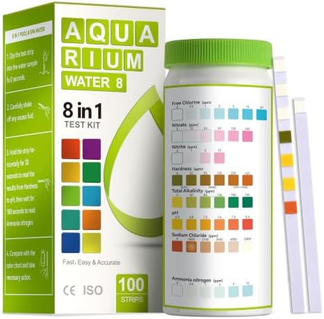 AAwipes Aquarium Ammonia Test Strips 8-in-1 |100 Strips | Quick & Accurate Water Testing for Freshwater & Saltwater Tanks -Test pH, Sodium Chloride, Alkalinity, Hardness, Chlorine etc. (K02-100) by AAWipes