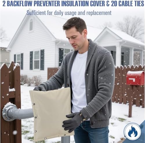 SATINIOR 2 Pcs Backflow Preventer Insulation Cover 17 " x 20 "Outdoor Pipe Insulation Cover with Cable Zip Ties for Outside Irrigation Sprinkler Valve Insulated Pouch Winter Freeze Protection(Beige) - Image 4