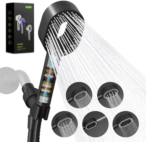 Hibbent Filtered Showerhead with handheld, High Pressure 5 Sprays Shower by Hibbent
