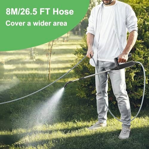 Battery Powered Sprayer Wand,Electric Plant Sprayer Telescopic Watering Wand with 26.5FT Hose,Rechargeable Electric Watering Sprayer Handle with 3 Adjustable Nozzles & Filter for Weed, Lawn and Garden - Image 2