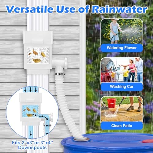 WADEO Rain Barrel Diverter Kit Fits 2''x3'' or 3''x4'' Downspouts White - Image 4