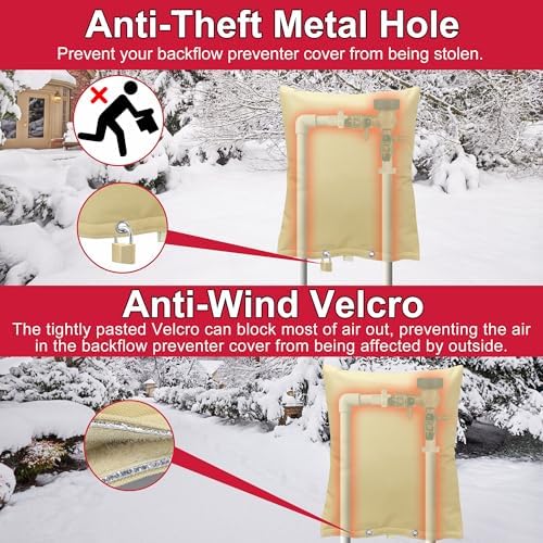 Backflow Preventer Cover Insulated Pouch, Sprinkler Covers with Aluminum Foil for Outside Pressure Vacuum Breaker Winter Water Well Pump Covers Insulated Backflow Cover Pipe Cover (16" Wx20 H, Beige) - Image 4