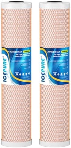 ICEPURE 5 Micron 4.5" x 20" CTO20BB-KDF Whole House Water Filter Coconut Shell Activated Carbon and KDF Heavy Metal Removal Water Filter Replacement for Home, 2 PACK by ICEPURE