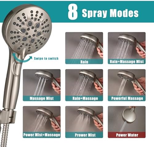 GwernKB Handheld Shower Head with ON OFF Switch & 79in Stainless Steel Hose - Image 3
