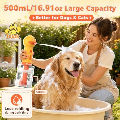 500ml Dog Shampoo Dispenser with Brush, Auto-Mix Duck Foam Sprayer - Image 4