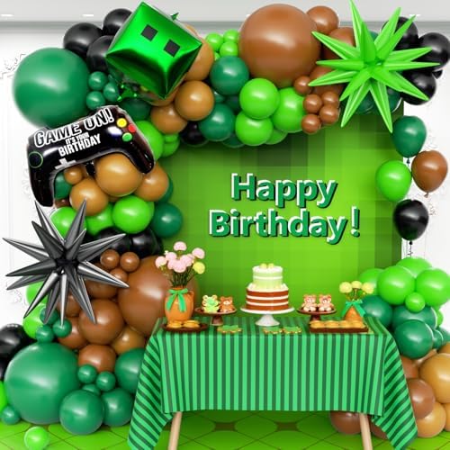 158Pcs Pixel Balloon Garland Arch Kit - Video Game Party Decorations with 18 12 10 5 Different Sizes Green Brown Black Latex Balloons for Pixel Birthday Baby Shower Boy Gaming Theme Decorations by Unknown