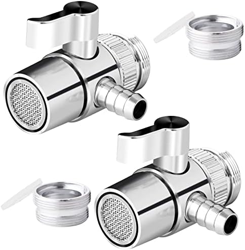 2 Pack Faucet Diverter Valve, 9.5mm Barb for 3/8" ID Flexible Hose, Countertop Water Filter Adapter with Solid Brass Handle, M22 Male to M24 Male Adapter Rings, Clamps & Extra Washers by Tsinghwang