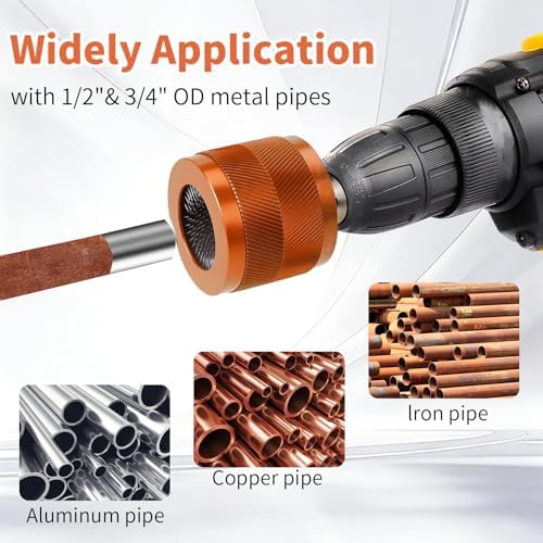 1/2" & 3/4" Copper Pipe Cleaner Set for Drill,Plumbing Tools for Removing Rust , Stains & Paint from Copper & Metal Pipes , with 1/4" Hex Shank & 6 Brush Blades & 2 Pipe Cleaning Brush - Image 3