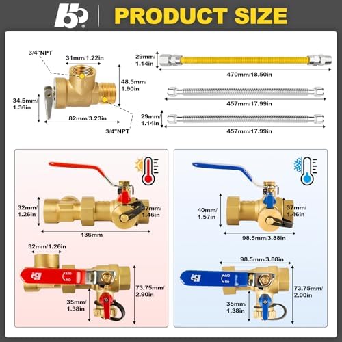 3/4 Inch Tankless Water Heater Valve Kit with Pressure Relief Valve and Gas Connectors,Clean Brass & NPT Thread - Image 4