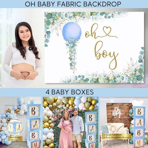 MEGA 254 Pc Watercolor Dusty Blue And Sage Green Baby Shower Decorations Boy, Gender Neutral Balloons Garland Kit, BABY boxes, Backdrop, Banners, Cake Topper, Tablecloth, Plates Napkins, Cups Utensils - Image 4