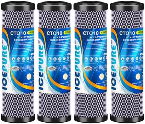 ICEPURE 5 Micron 2.5" x 10" CTO Carbon Whole House Water Filter, Pack of 4 by ICEPURE