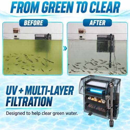 264GPH UV Large Hang on Back Aquarium Filter for 20-65 Gallon Algae Control - Image 6