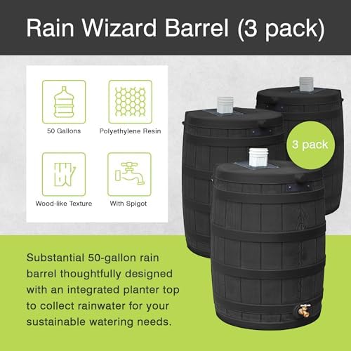 Good Ideas Rain Wizard Water Collection Barrel, 50 Gallon, Oak, 3 Pack - Image 2
