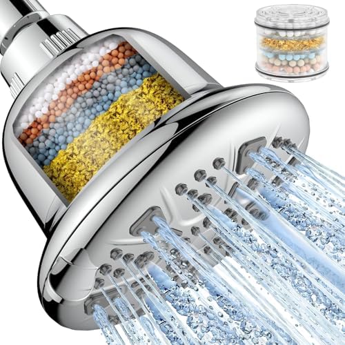 MakeFit Filtered Shower Head - High Pressure Shower Head with Filter for Hard Water Softener - 7 Settings Bathroom Rain Showerhead to Remove Chlorine and Heavy Metals (Chrome) by MakeFit