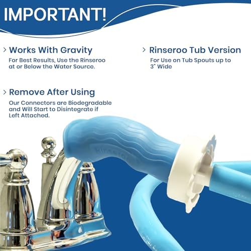 Rinseroo Tub Hose & Replacement Connectors Bundle: No-install, Ultra Flex Hose & 2 Pack Slip-On Hose Attachments for Hair Washing, Baby or Dog Bath - Fits All Spouts Up to 3" Wide - Image 7