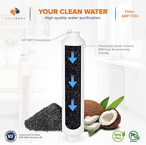 Aquaboon T33 Inline Carbon Filter - 1/4 Inline Water Filter for Refrigerator T33 Inline Ro Post/Granular Activated Carbon (GAC) Polishing Water Filter Cartridge for Reverse Osmosis System 6-Pack - Image 2