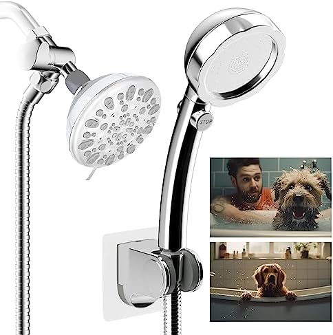 Hibbent Dog Sprayer Attachment Set for Pet Bathing and Dog Washing with 119 Inch Hose, Brass Shower Arm Diverter Valve, Handheld Shower Head, Bathroom Hose Sprayer Head Kit by Hibbent