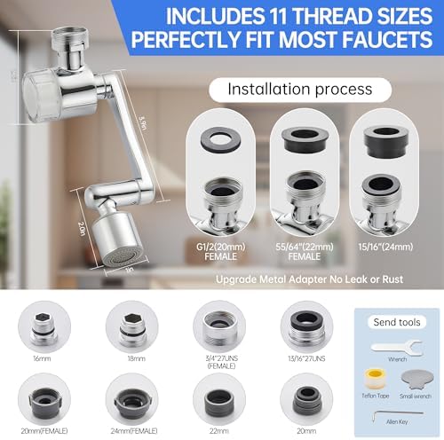 YYKBZ Water Filter For Sink Faucet Extender,1080° Swivel Aerator,2 Modes Spray Sink Water Filter,Brass Faucet Mount Purifier System For Kitchen/Bathroom/Toddlers,Multiple Adapters With 9pcs Filters - Image 6