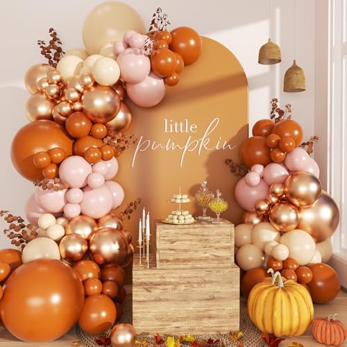 Orange Pink Fall Balloon Arch Kit for Autumn Thanksgiving Party Decorations by LANGASQUE