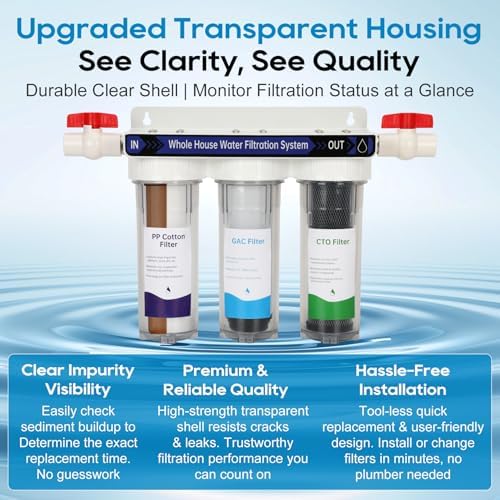 Whole House Water Filter System, 3-Stage Home Water Filtration System with 3/4" NPT Brass Port, Includes Sediment, GAC & CTO Filters, Reduces Chlorine, Rust & Scale, High Flow for City & Well Water - Image 5
