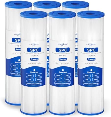 5 Micron 10" x 2.5" Pleated Sediment Well Water Filter Cartridge, 6 Pack by Locofiltr