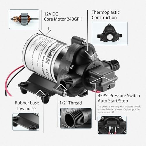 WASSERMANN RV Pump, 12V Self-priming RV Water Pressure Pump 4.0GPM 45PSI with Pressure Switch, for RV Marine Camping Yacht Garden, 12Volt DC Fresh Water Pumps RV Water Pump 2088-554-144 Replacement - Image 5