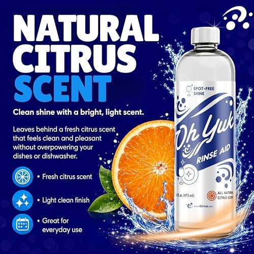 Oh Yuk Dishwasher Rinse Aid Liquid, Dishwasher Drying Agent for Spot-Free Shine, Liquid Rinse Aid for Dishes, Glasses & Silverware, Helps Reduce Water Spots & Improve Drying, Citrus Scent - Image 2
